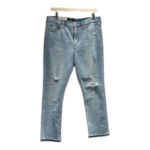 Gap High Waist Cigarette Distressed Slim Jeans Ankle Length Raw Hem Size 14